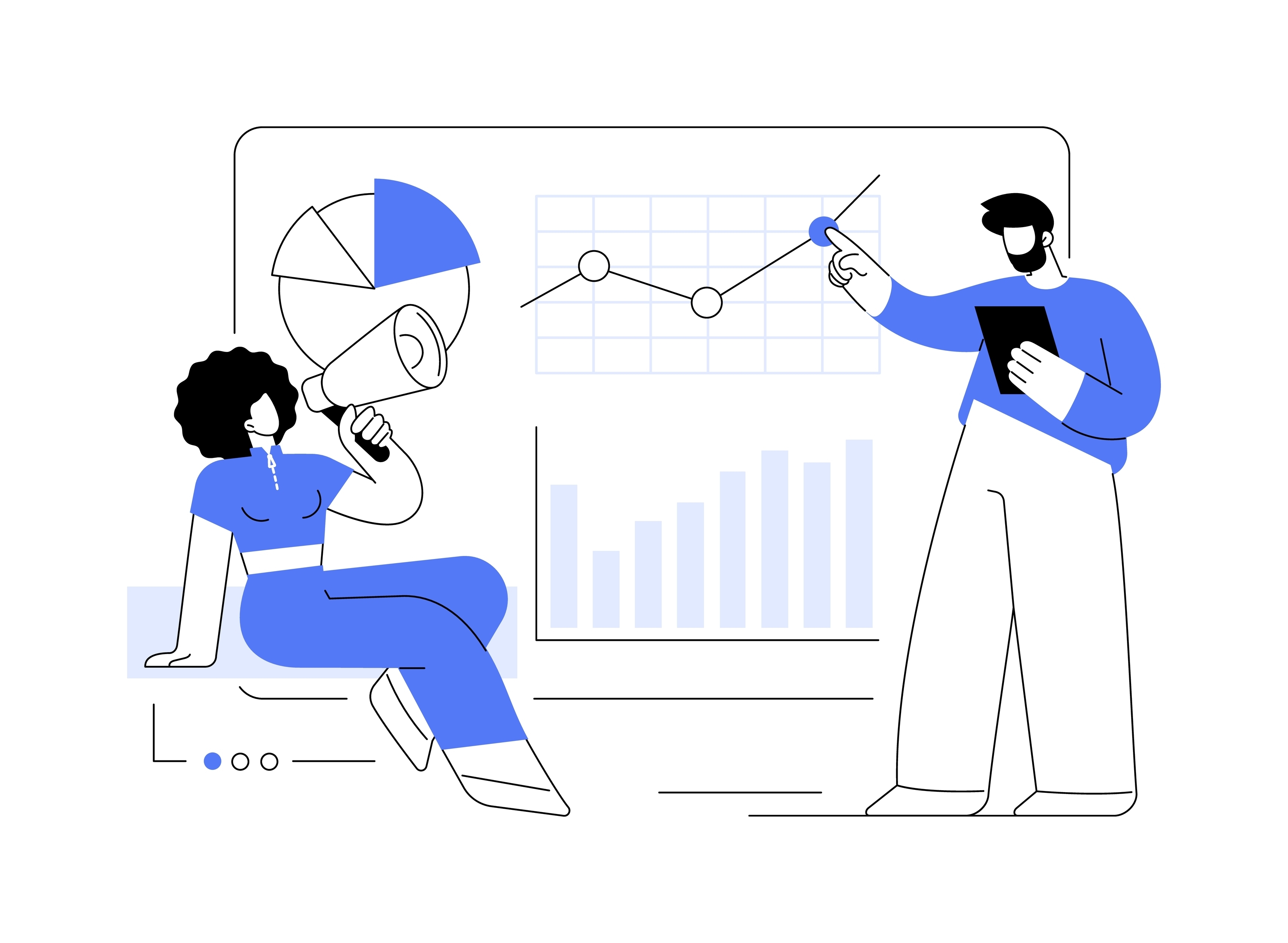 illustration showing metrics and growth charts to evaluate social media for dentists