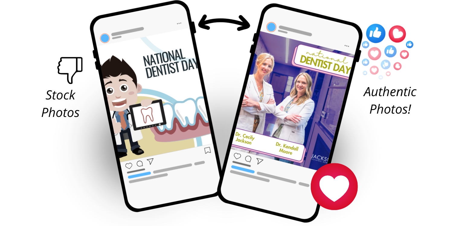 example of bad stock images on dental social media and how to fix it with authentic photos