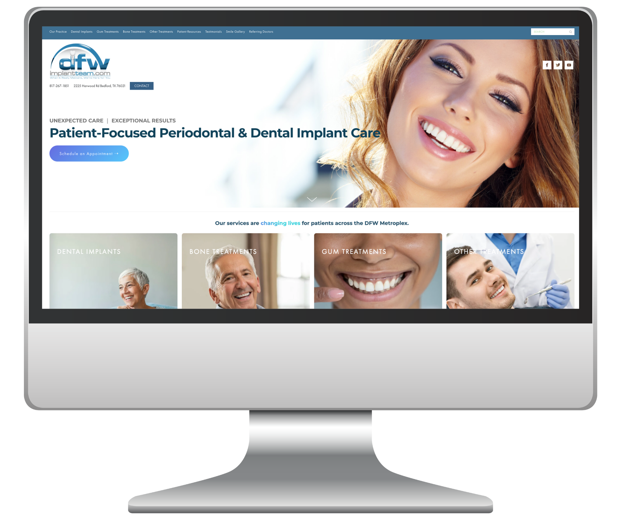 image of periodontist and dental implant specialist website in computer screen