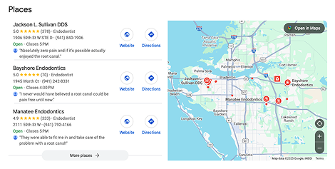 screenshot of an Edify Dental Marketing client ranking number one using local SEO strategies for dentists